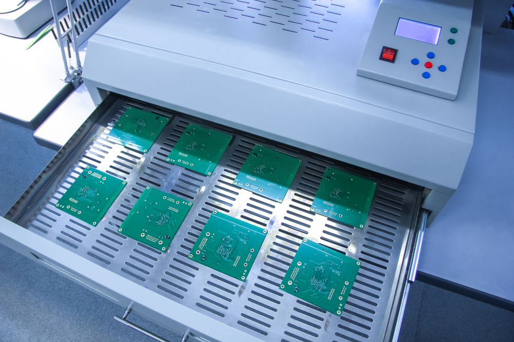 用于回流焊的焊膏上带有表面贴装元件的 PCB