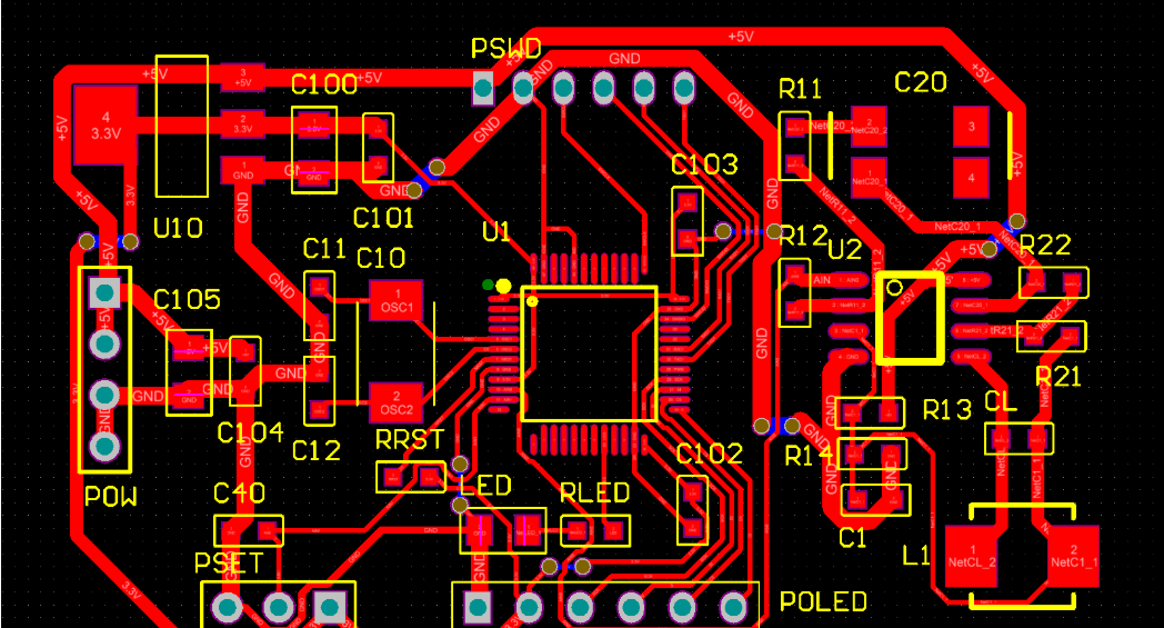 建议的图像放置：在此处放置一张图像，显示一个简单的单层 PCB，其中包含用于物联网传感器的标记组件。ALT 文本：“带有标记组件的物联网传感器的单层 PCB 设计。