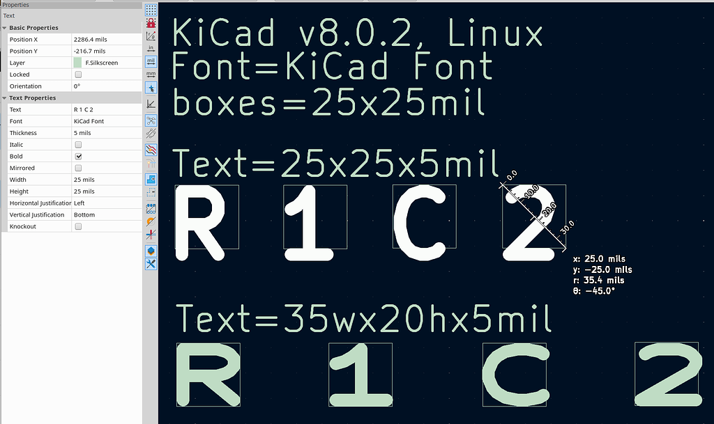 KiCAD丝印字体大小