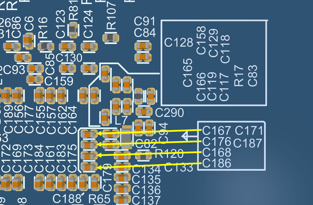 高密度PCB上直接图例印刷的特写