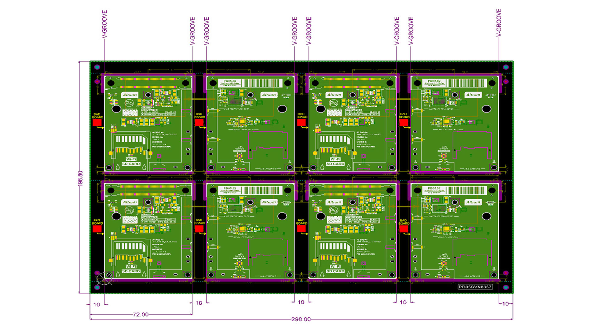 PCB面板计算器界面，显示电路板布局优化。
