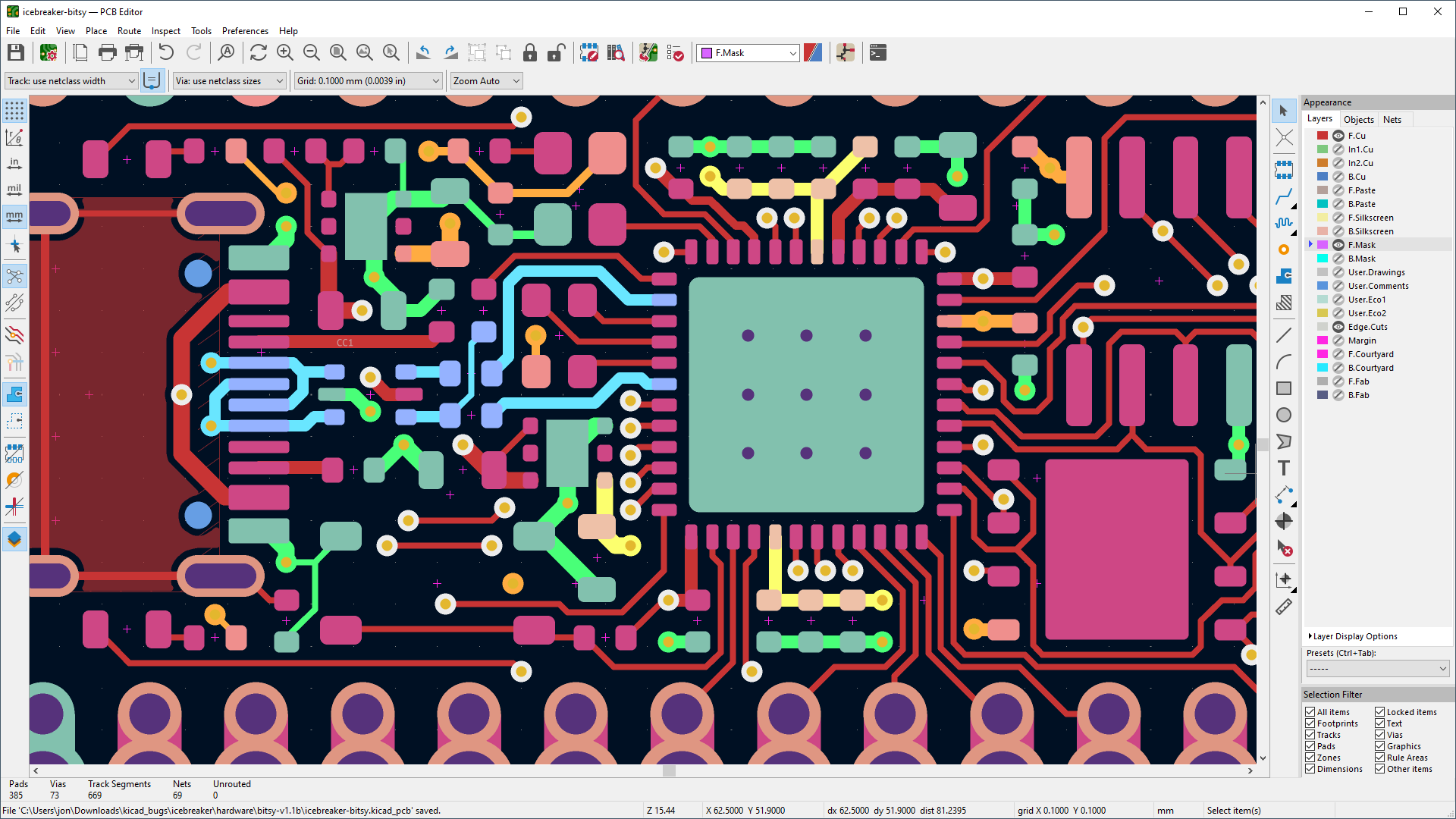 显示航空航天应用多层布局的 PCB 设计软件