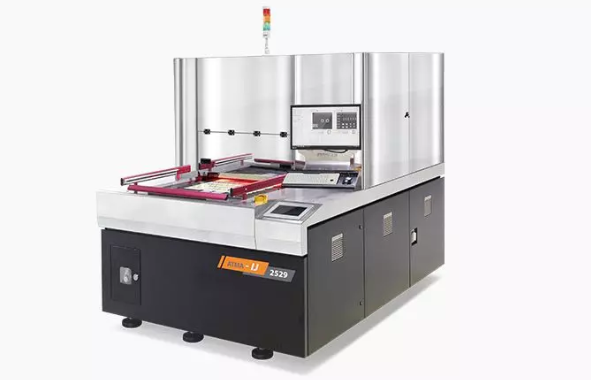 Inkjet printer applying legend markings on a PCB during fabrication